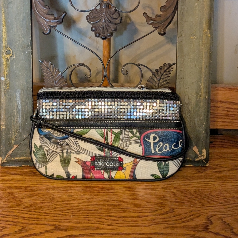 Sakroots Peace Floral Sequin Wristlet
